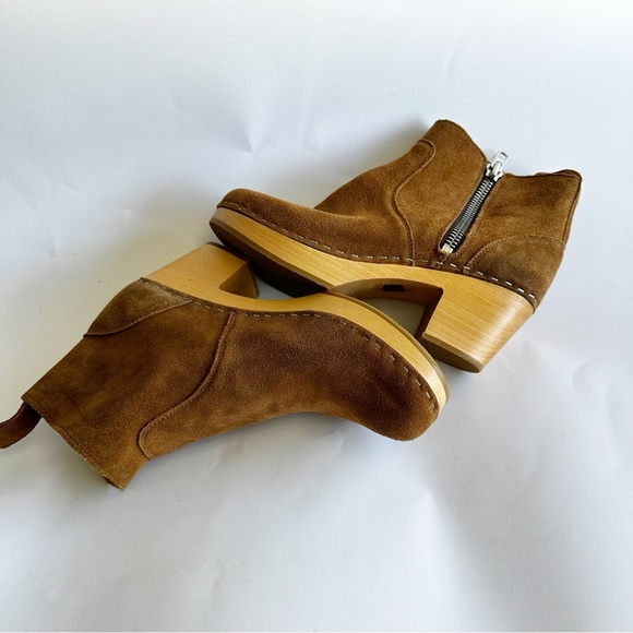 Swedish Hasbeens Women’s Zip It Emy Brown Suede Clog Booties Ankle Boots 39 Boho - Picture 4 of 13